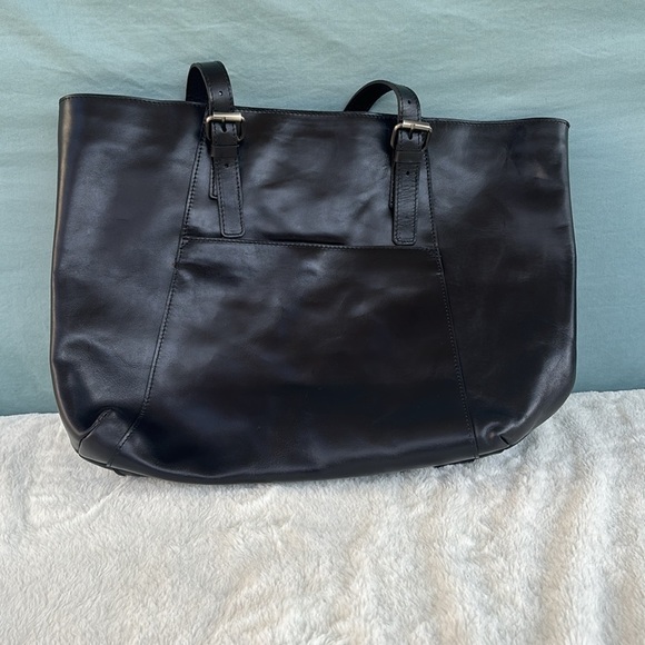 EUC Patricia Nash Black Leather Tote with Glossy Finish Laptop Shoulder Large Sz - Picture 2 of 6